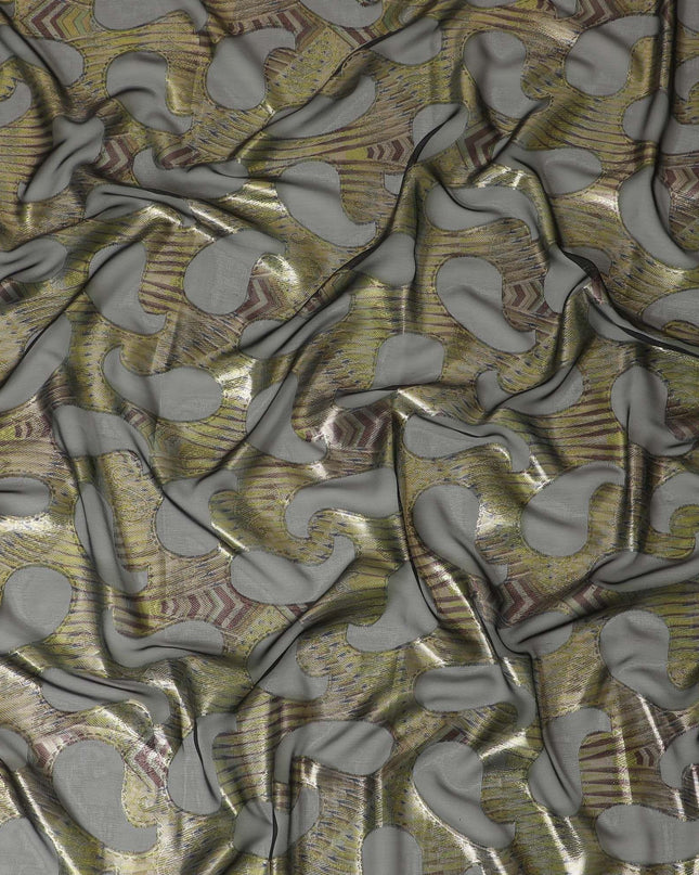 Black premium pure silk chiffon garbasaar with gold metallic lurex in abstract design-D11534