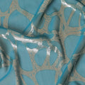 Sea Blue Pure silk chiffon fabric with gold metallic lurex in abstract design-D7982 Regal Fabrics