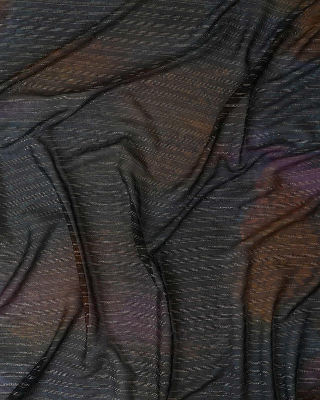 قماش شيفون من الحرير الخالص متعدد الألوان مع لوريكس معدني ذهبي بتصميم مخطط - D9045