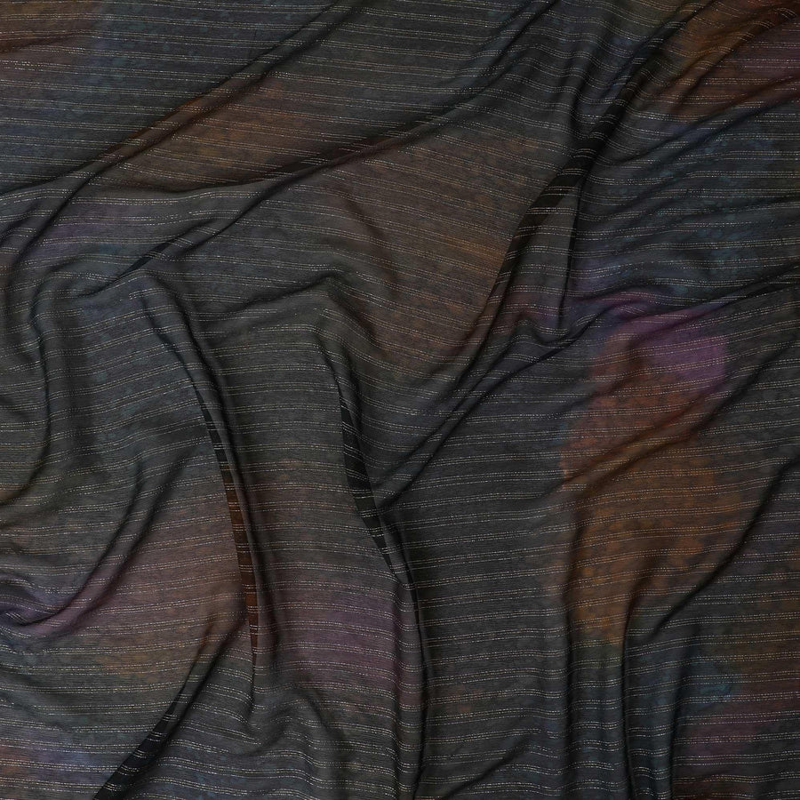 Multicolor premium pure silk chiffon fabric with gold metallic lurex in stripe design-D9045