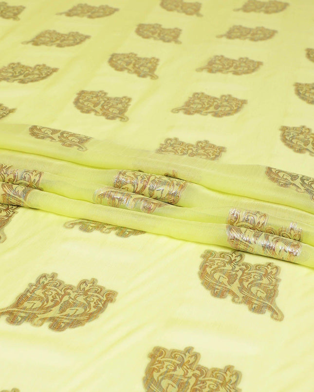 قماش شيفون حريري باللون الأخضر النيون مع لوركس معدني متعدد الألوان بتصميم فاخر -D8282