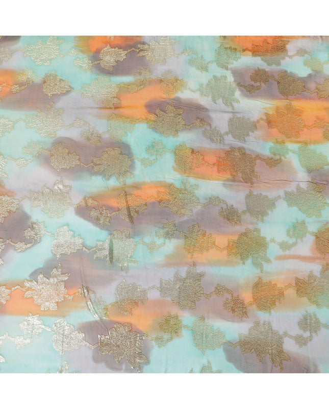 قماش شيفون حريري فرنسي (فرنساوي) فاخر متعدد الألوان مع لوركس معدني ذهبي بتصميم زهور-D14002