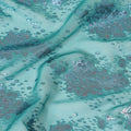 Sea green silk chiffon fabric with baby blue and copper metallic lurex in floral design-D8045