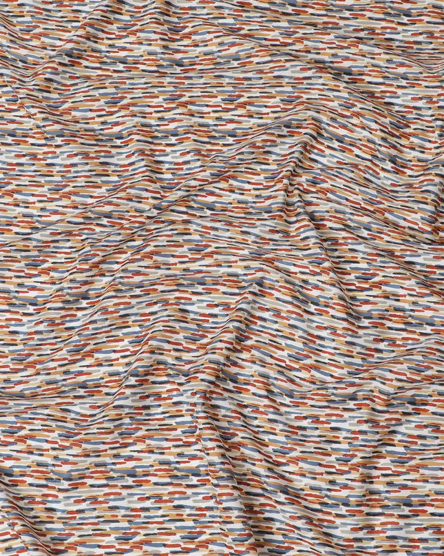 Off white cotton lawn fabric with blue, grey and red print in fancy design-D15227 Regal Fabrics