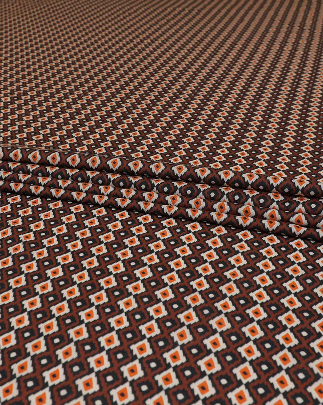 قماش عشبي قطن إسباني 100% بني فاخر مع طباعة باللون الأسود والبيج والبني بتصميم تجريدي-D9237