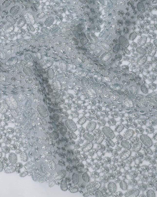 Powder blue nylon tulle fabric with same tone embroidery in fancy design-D11702 Regal Fabrics