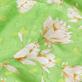 Screamin green uragiri cotton voile fabric with same tone jacquard having off white, light mustard and peach print in floral design-D7322 Regal Fabrics