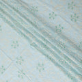 Baby blue premium pure cotton voile fabric with beige and turquoise fabric embroidery in floral design-D13599