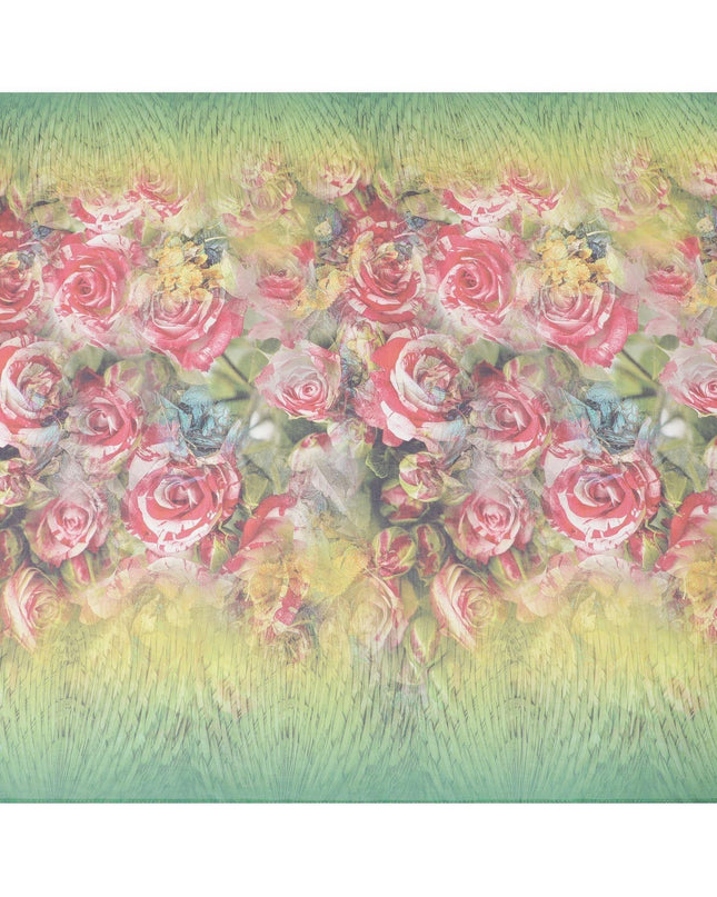 Jade green cotton voile fabric with multicolor print in floral design-D6276