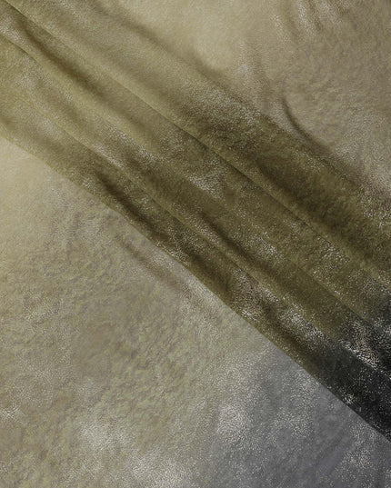 Tea green to black synthetic chiffon fabric having gold metallic foil in ombre design-D10656 Regal Fabrics