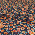 Navy blue Premium Spanish 100% cotton lawn fabric with sea green, peach and white print in floral design-D9238