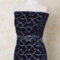 Navy blue silk blended burnout velvet fabric with stone work in floral design-D13943