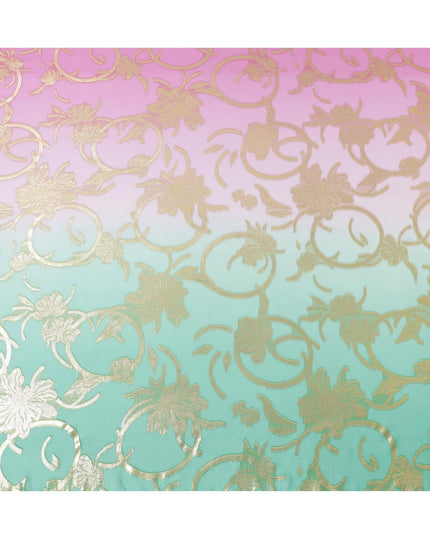 Aqua green to magenta pink Premium pure French (Fansawi) silk chiffon fabric in ombre design-D14025