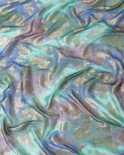 قماش شيفون حريري فرنسي (فرنساوي) فاخر متعدد الألوان مع لوركس معدني ذهبي بتصميم زهور-D14008