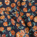 Navy blue Premium Spanish 100% cotton lawn fabric with sea green, peach and white print in floral design-D9238