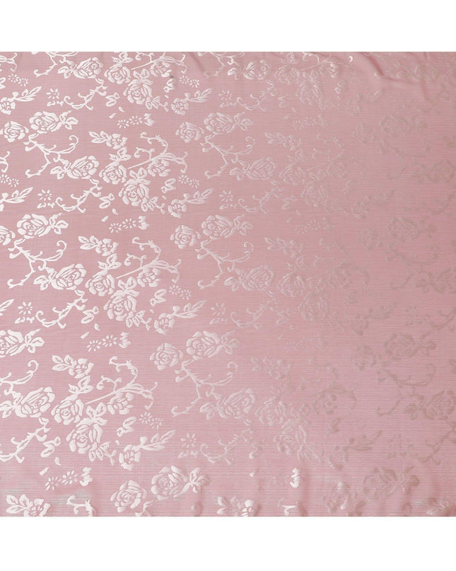 Magenta pink Premim pure silk chiffon fabric with silver jacquard in floral design-D15330