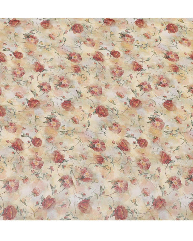 Flax yellow synthetic chiffon fabric with multicolor print in floral design-D13417 Regal Fabrics