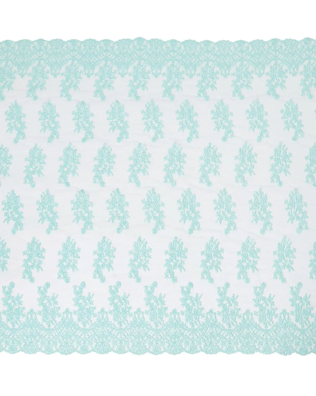 Tiffany blue nylon tulle fabric with same tone embroidery in floral design-D6684 Regal Fabrics