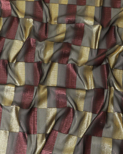 Black premium pure silk chiffon garbasaar with gold and cerise pink metallic lurex in checks design-D11600