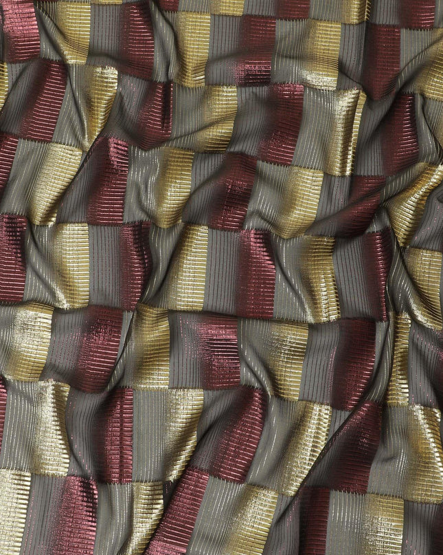 Black premium pure silk chiffon garbasaar with gold and cerise pink metallic lurex in checks design-D11600