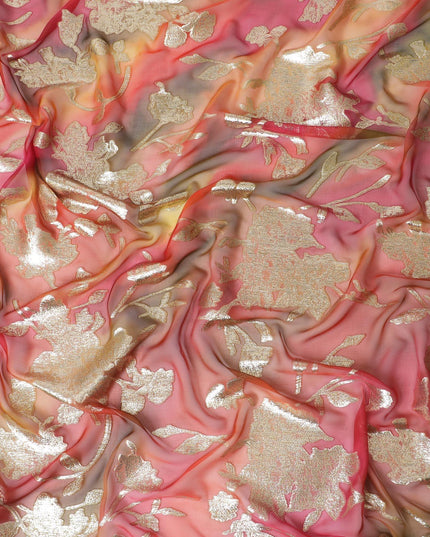 شيفون من الحرير الخالص متعدد الألوان مع لوريكس معدني ذهبي بتصميم الأزهار-D11377