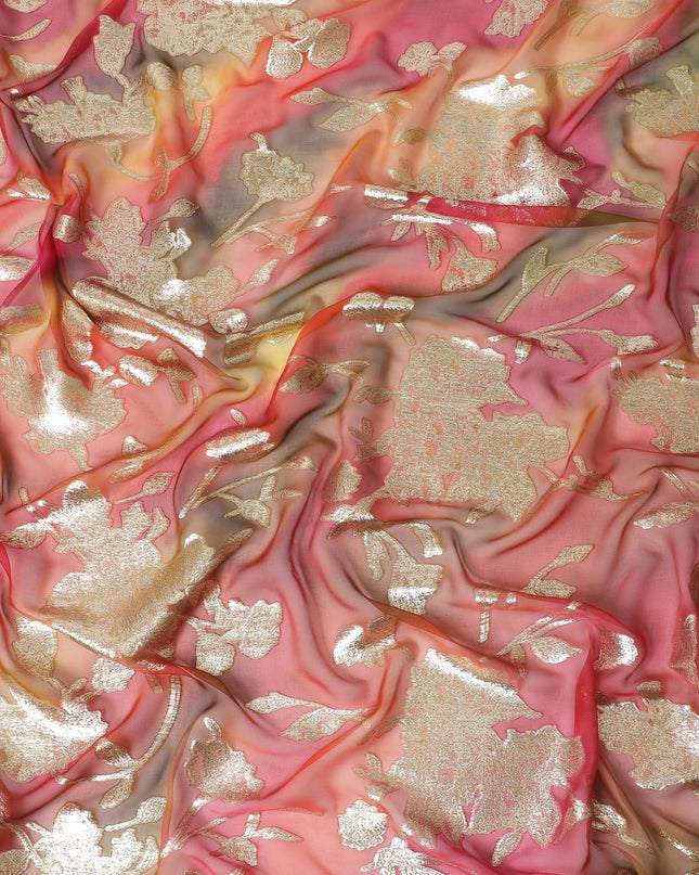 شيفون من الحرير الخالص متعدد الألوان مع لوريكس معدني ذهبي بتصميم الأزهار-D11377
