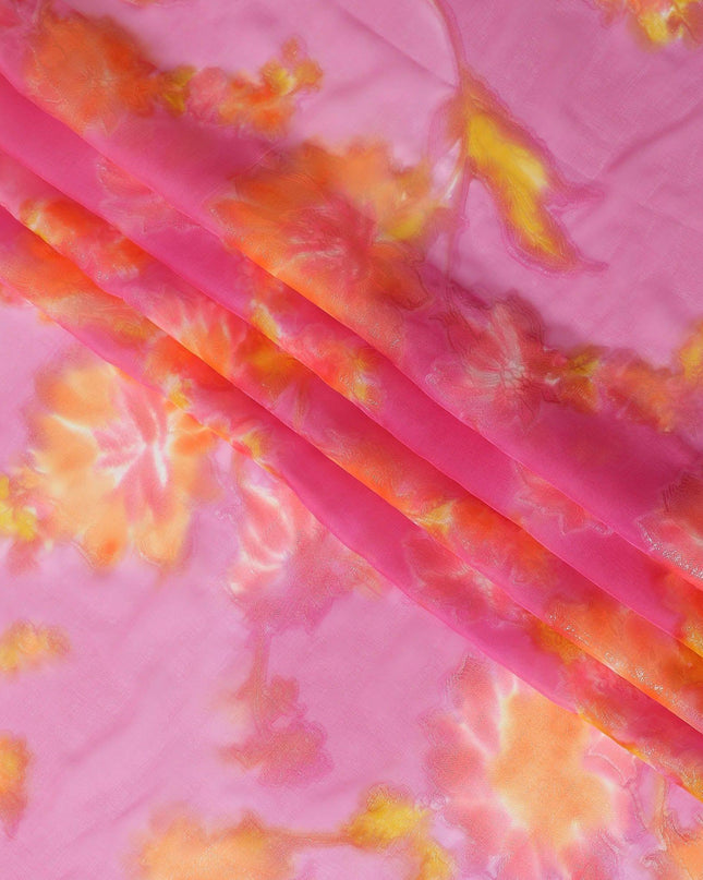 شيفون من الحرير الخالص مطبوع يدويًا باللون الأرجواني الأرجواني مع لوريكس معدني ذهبي ومطبوعات متعددة الألوان بتصميم الأزهار-D11391