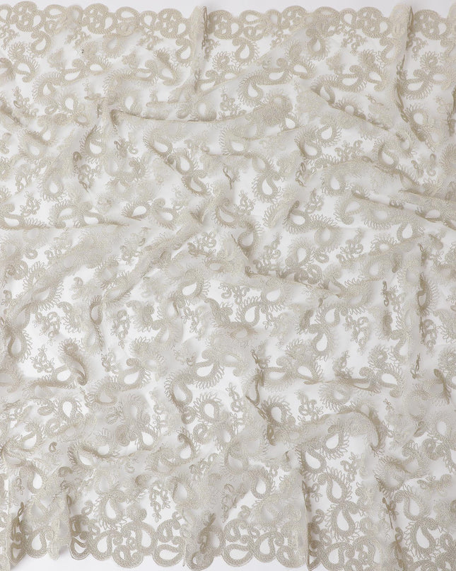 Dull gold nylon tulle fabric with same tone embroidery in paisley design-D11694 Regal Fabrics