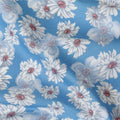 Blue cotton lawn fabric with off white, silver grey and powder blue print in floral design-D10849