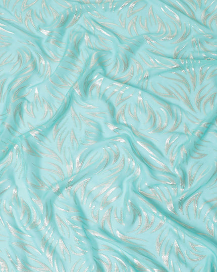 قماش فيستا من الشيفون الحريري الخالص باللون الأزرق مع لوريكس معدني ذهبي بتصميم تجريدي -D14156