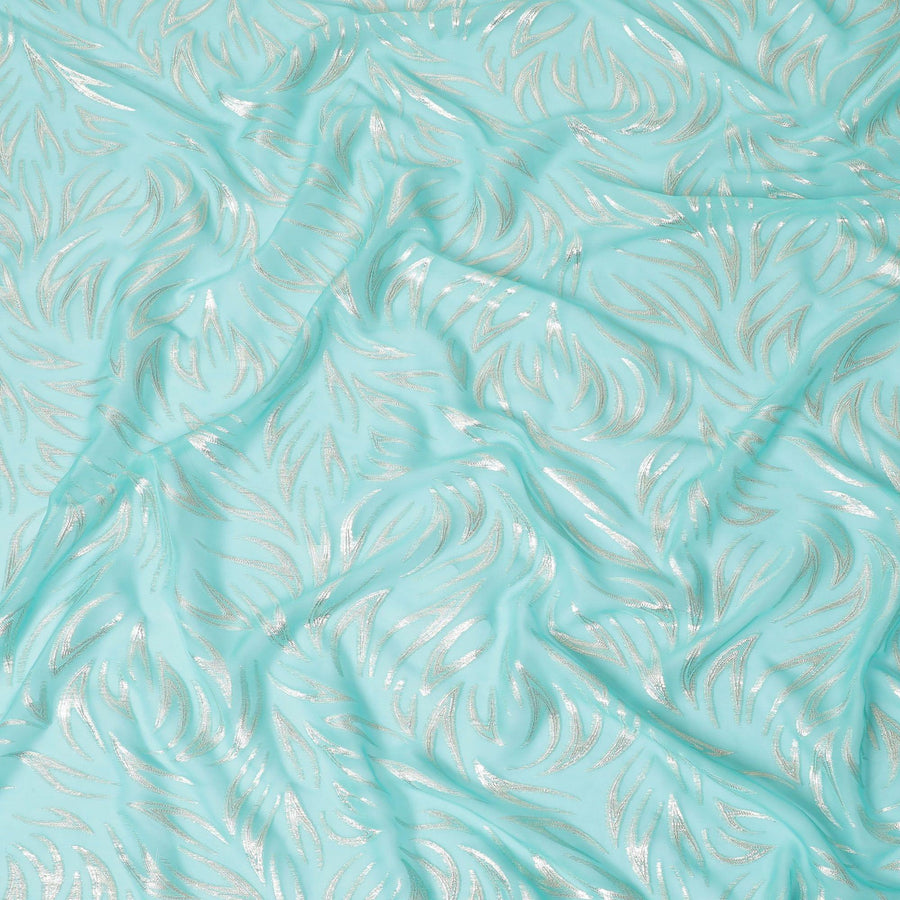 قماش فيستا من الشيفون الحريري الخالص باللون الأزرق مع لوريكس معدني ذهبي بتصميم تجريدي -D14156