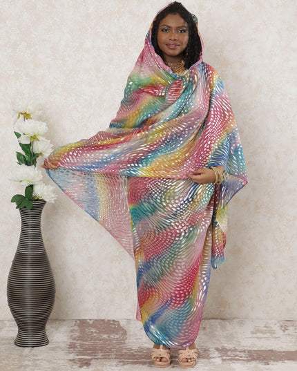 Multicolor Premium pure silk chiffon thobe with gold metallic lurex in abstract design-D14357 Regal Fabrics