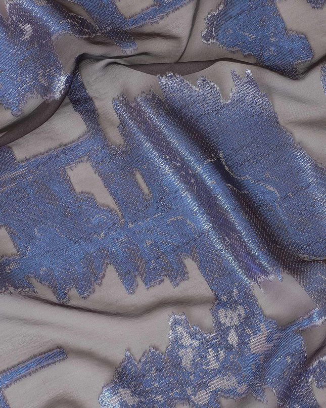 ديراك شيفون حرير فرنسي خالص فاخر مع فيسكوز لافندر ولوريكس ميتاليك أزرق بتصميم تجريدي-D8876