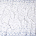 White premium Swiss cotton voile fabric with same tone and baby blue embroidery having stone work in fancy design-D10370