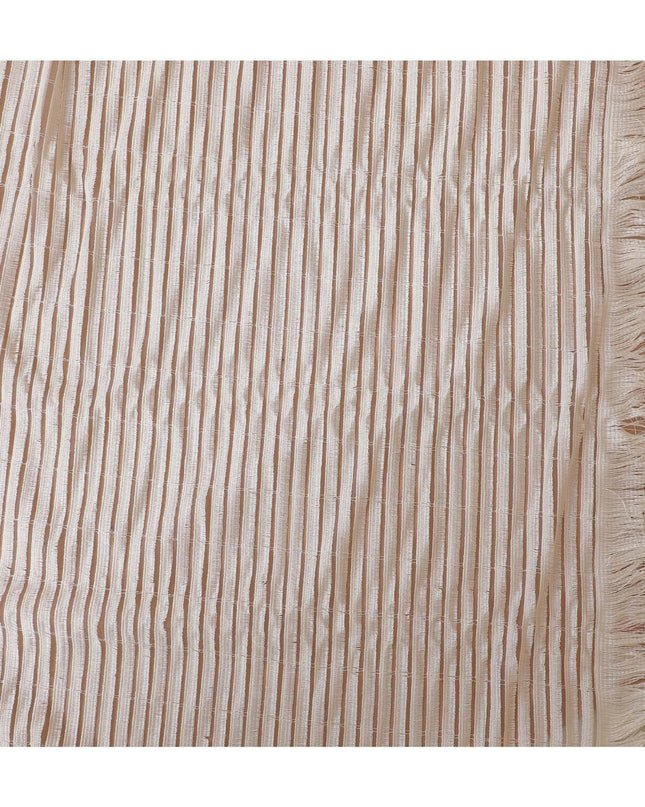 Ivory fancy nylon tulle fabric with same tone embroidery in stripe design-D9184