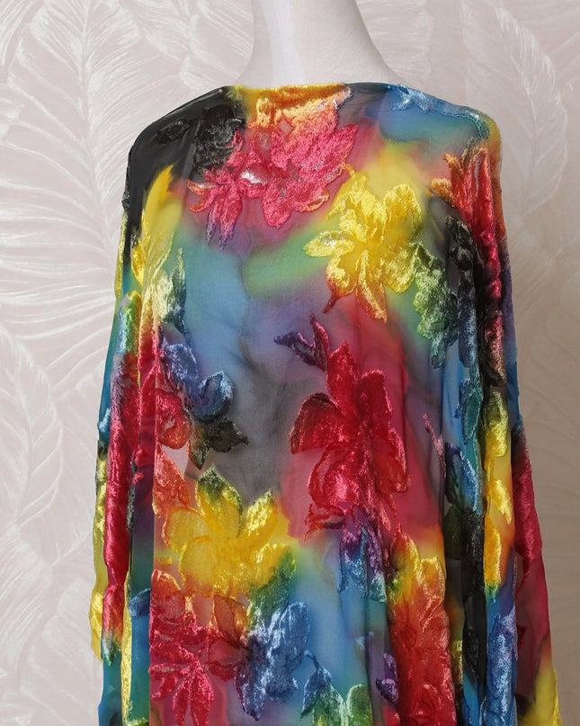 Multicolor Premium pure silk blended velvet makmal dirac fabric with same tone metallic lurex in floral design-D14884 Regal Fabrics