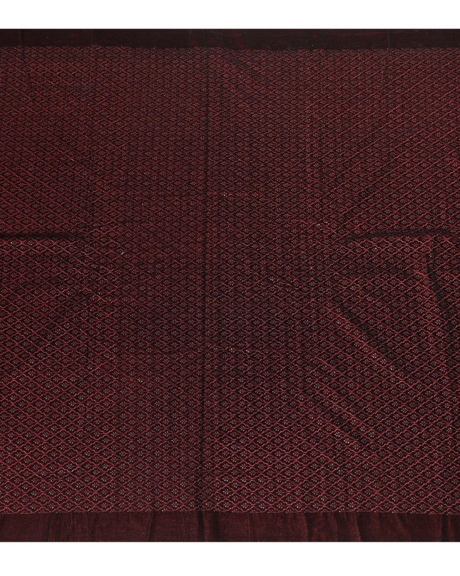 Dark maroon premium pure silk blended velvet same tone embroidery having sequins in fancy design-D13669