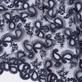 Navy blue nylon tulle fabric with same tone embroidery in paisley design-D11693