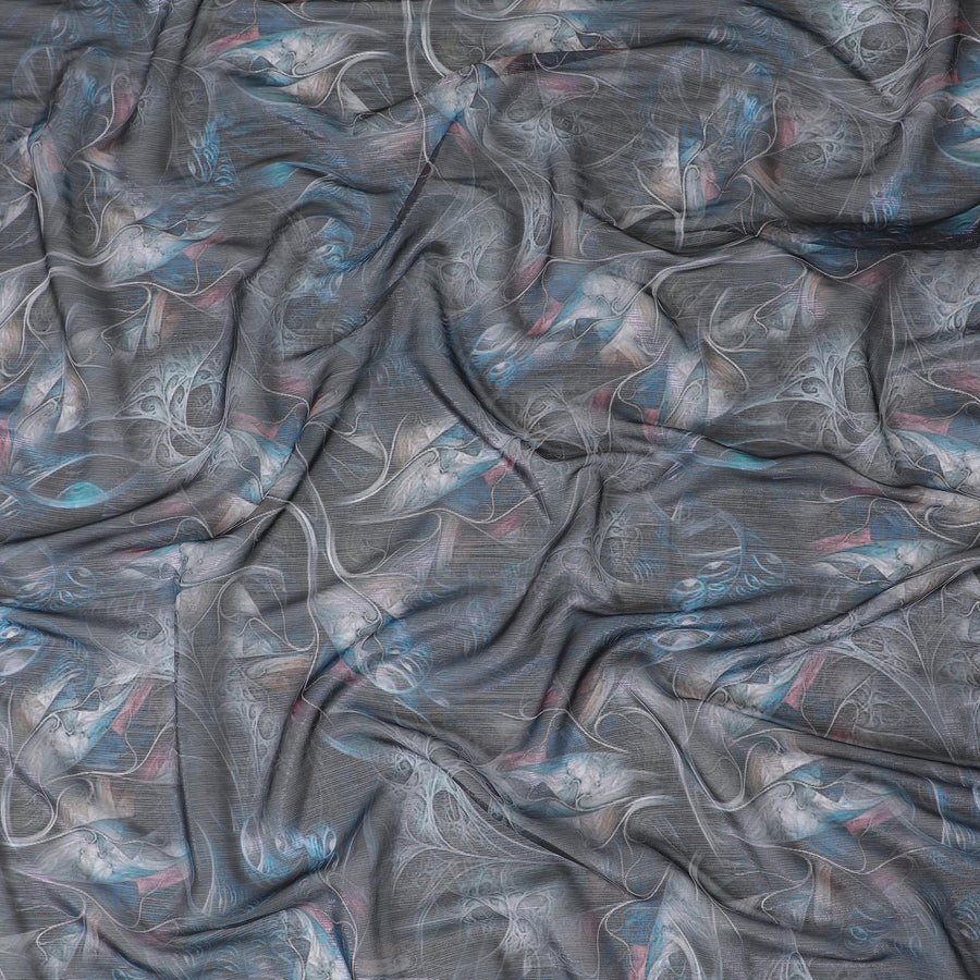 قماش شيفون صناعي أسود مع طباعة متعددة الألوان بتصميم فاخر-D12868