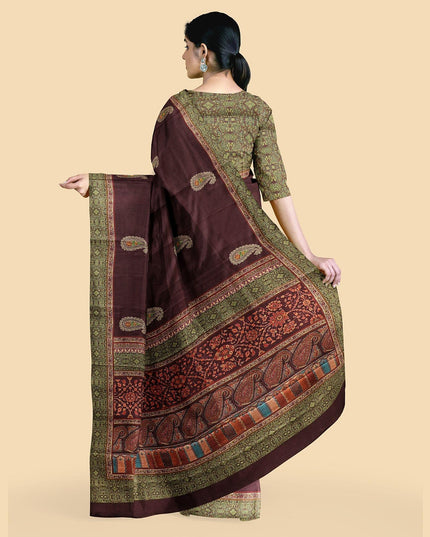 Maroon art silk saree with multicolor embroidery in paisleyl design-D12774