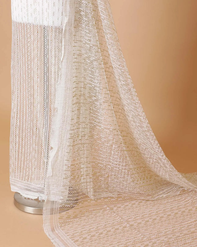 Off white Premium Wedding French chantilly lace fabric with gold metallic stripe design-D8367 Regal Fabrics