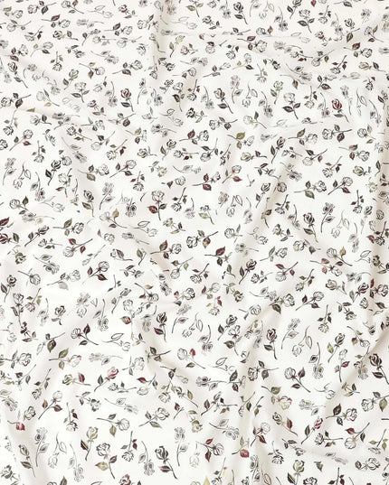 White cotton voile fabric with black and olive green metallic foil print in floral design-D6747 Regal Fabrics
