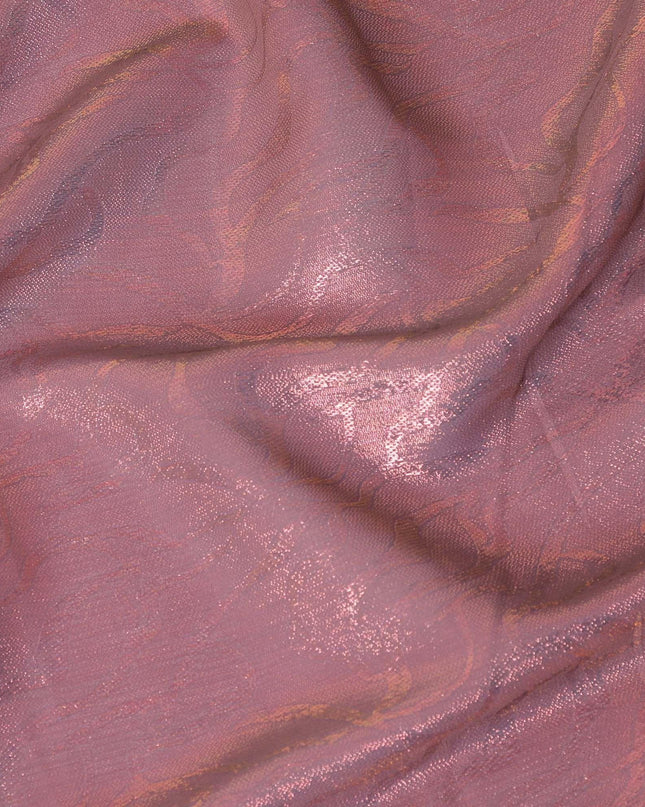 قماش شيفون صناعي وردي اللون مع لوريكس معدني بنفس اللون بتصميم تجريدي-D10125