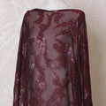Burgundy Premium pure French (Fransawi) silk chiffon dirac fabric with same tone viscose and metallic lurex in floral design-D15131