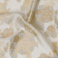 Beige Premium pure French (Fransawi) silk chiffon fabric with grey viscose and gold metallic in floral design-D14276