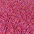 Magenta pink silk crepe fabric with olive green, white and mustard print in abstract design-D6427