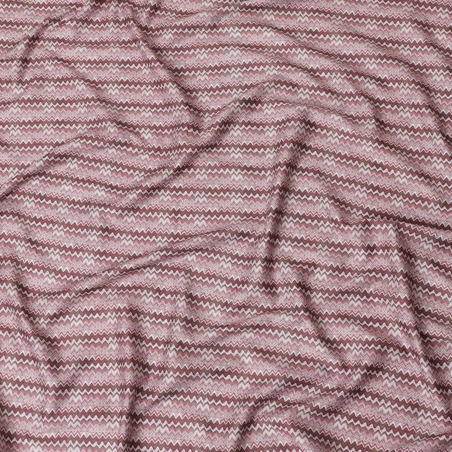 Cerise pink cotton satin fabric with multicolor print in abstract design-D15454