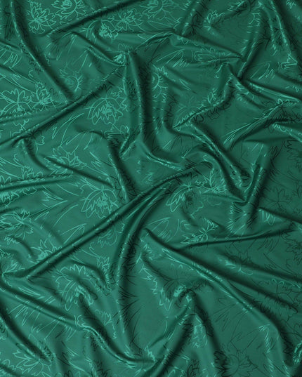 Forest green synthetic satin fabric with same tone jacquard in floral design-D15376 Regal Fabrics