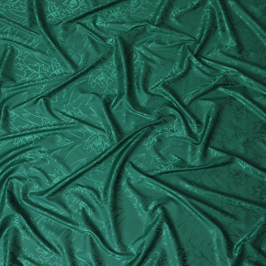 Forest green synthetic satin fabric with same tone jacquard in floral design-D15376 Regal Fabrics