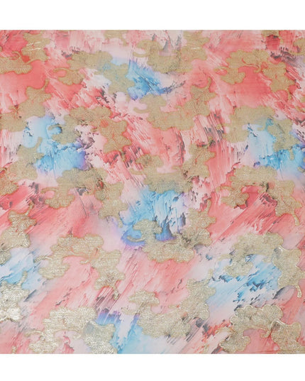 Multicolor synthetic chiffon fabric with gold metallic lurex in fancy design-D12606 Regal Fabrics